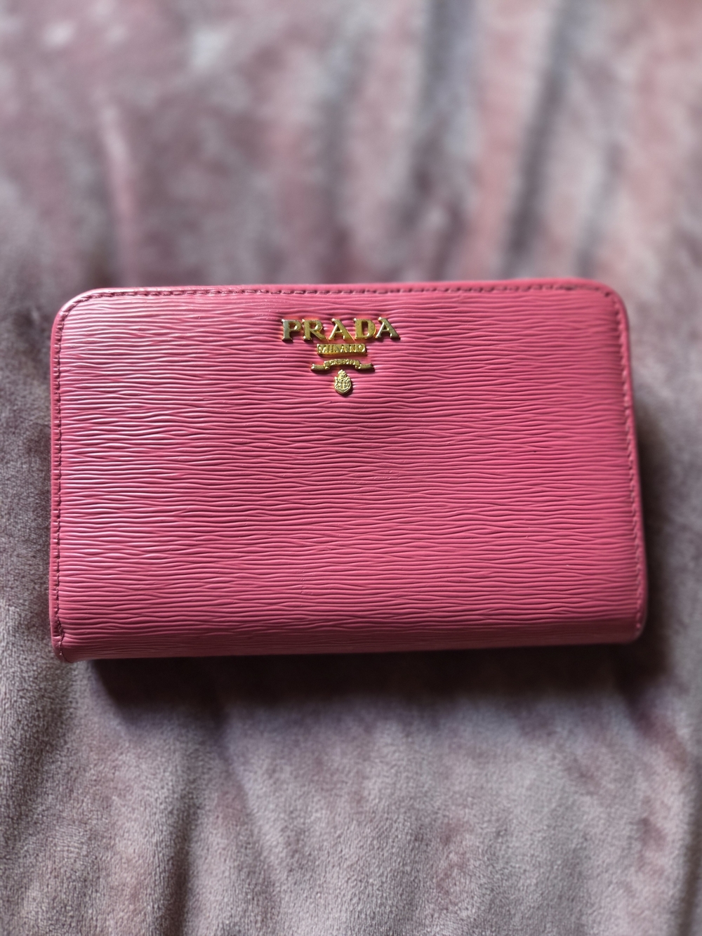 Prada Vitello Move Compact Wallet in Peonia Pink Leather